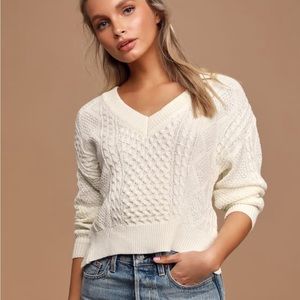 Lulus Ties That Bind Ivory Cable Knit Cutout Tie-Back Knit Sweater